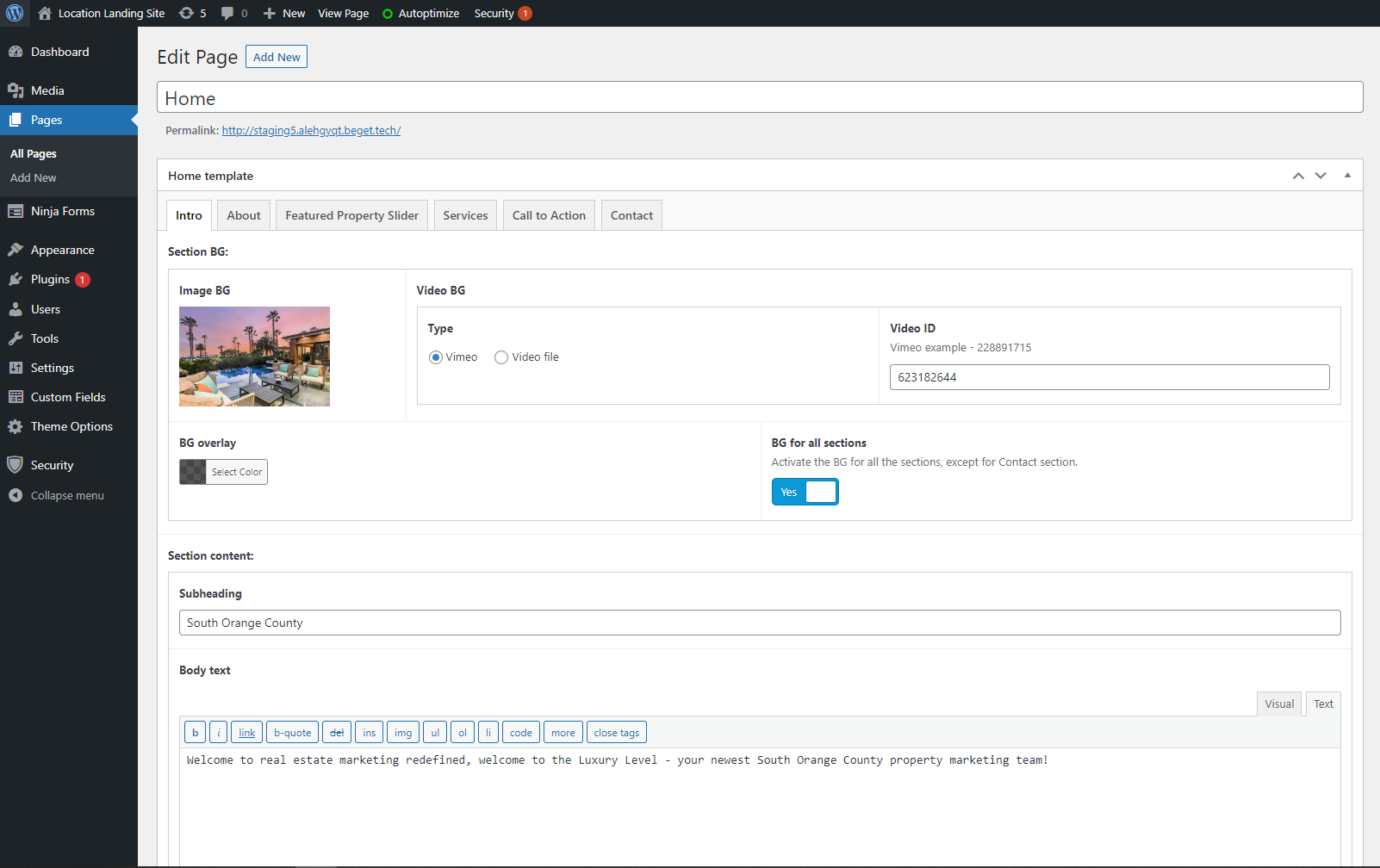 Home page editing screen