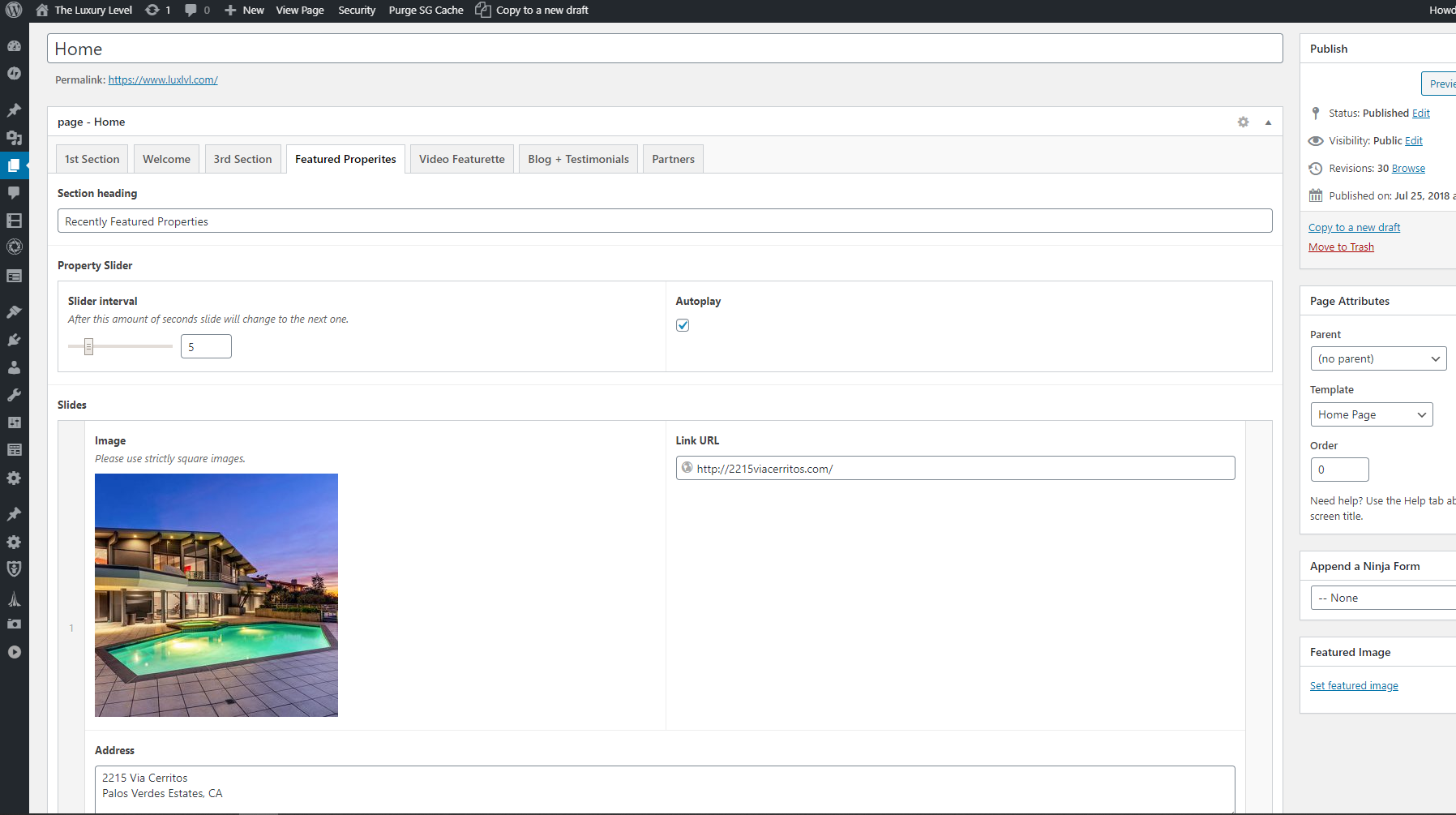 Home page editing screen